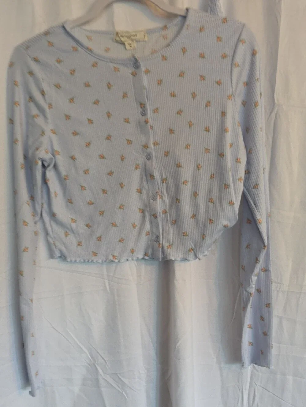 Reformation Pastel Blue Floral Ribbed Lace-Trim Camisole & Button Top Set